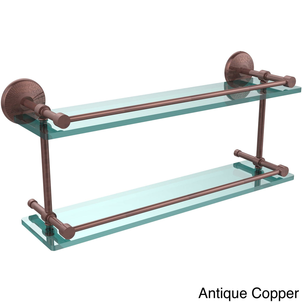 Antique Copper 22 inch Double Glass Shelf with Gallery Rail E55501