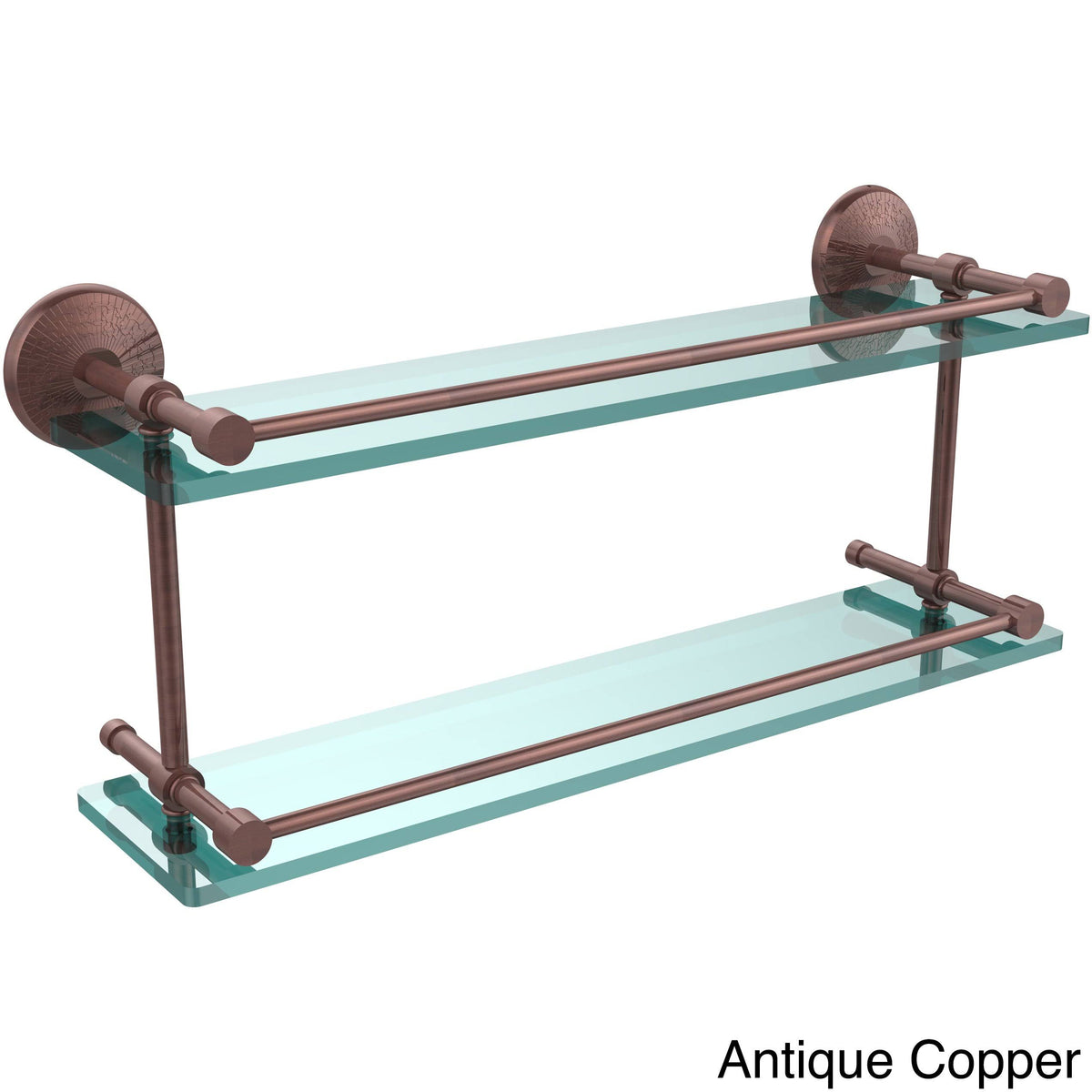 Antique Copper 22 inch Double Glass Shelf with Gallery Rail E55501