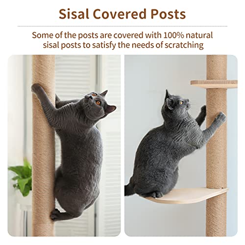 Wood Cat Tower Floor to Ceiling Adjustable with Natural Sisal Rope J34855