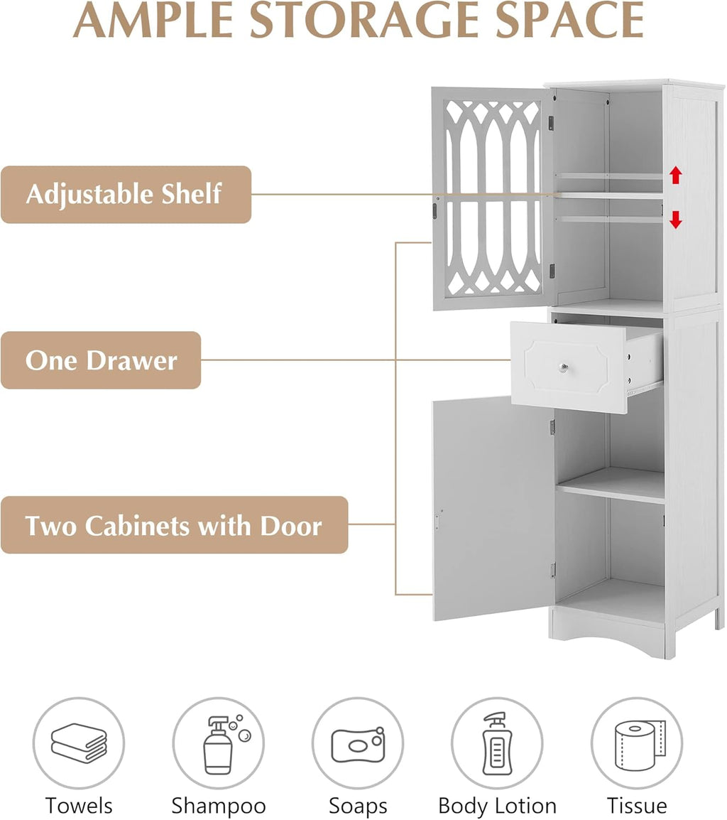 White 16.5" L x 14.2" W x 63.8" H Bathroom Storage Cabinet O78535