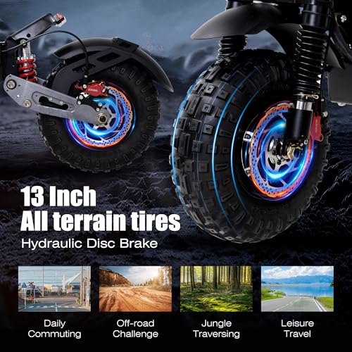 Electric Scooter 7000W Brushless Motor 60V 33Ah Li-Ion Battery 13" All Terrain Tires Full Suspension Adjustable Handlebar Height with Seat I6297