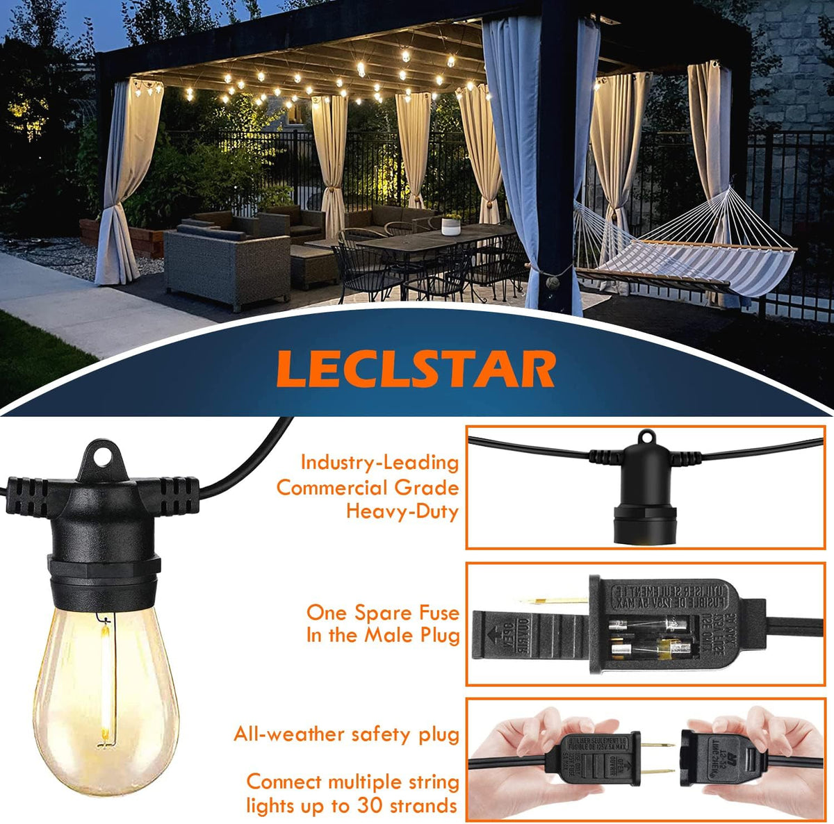 2-Pack 48FT Dimmable Shatterproof Waterproof Outdoor String Lights E312530