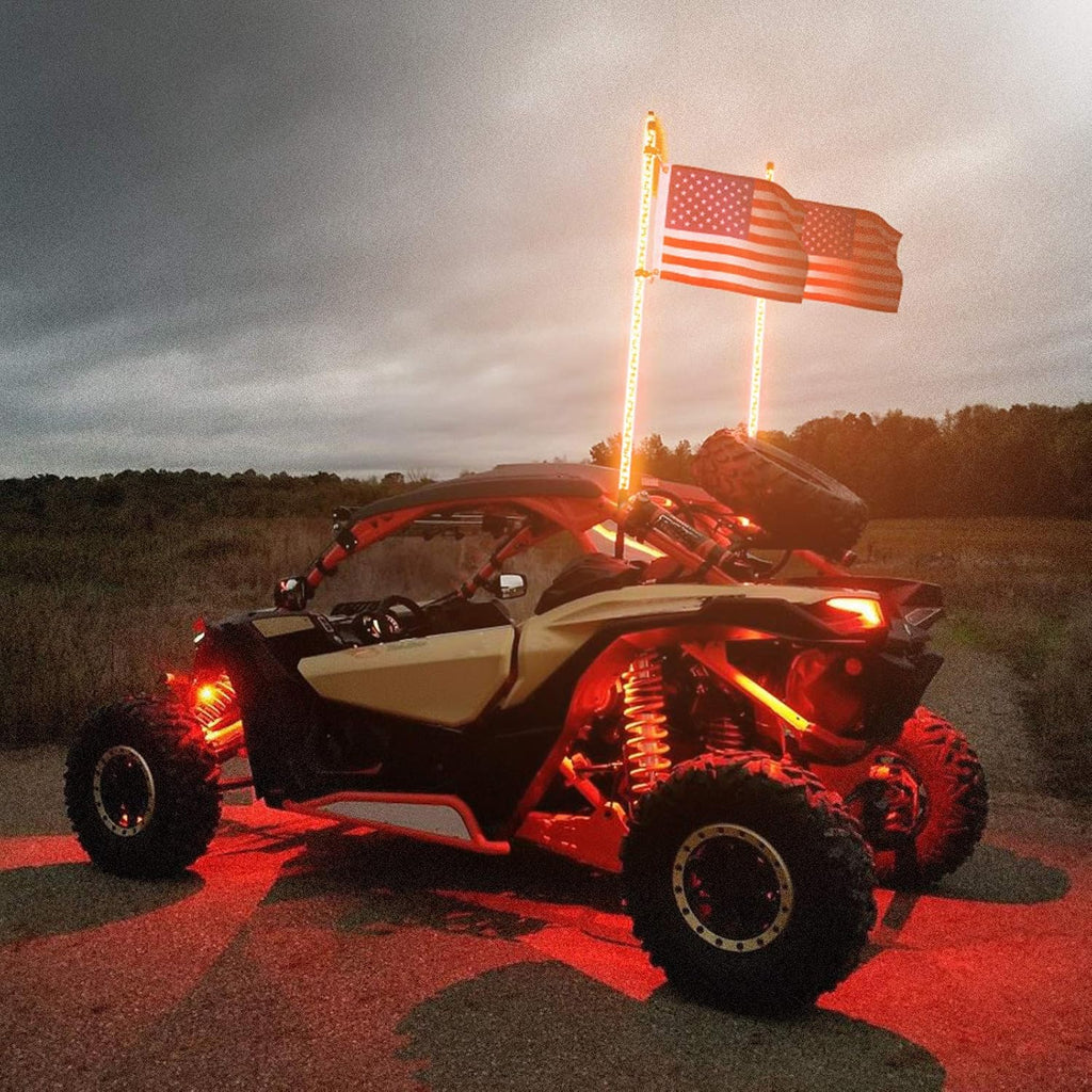 LED Whip Lights with Bluetooth and Flag Pole, 366+ Lighting Modes RGB, 2pcs 3ft O6108