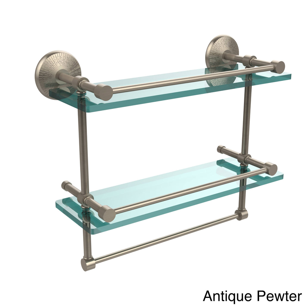 Satin Nickel 16 inch Double Glass Shelf with Towel Bar S21287