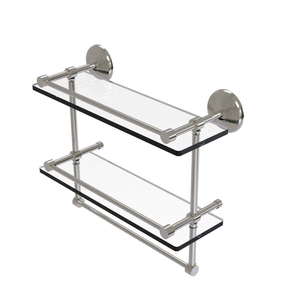 Satin Nickel 16 inch Double Glass Shelf with Towel Bar S21287