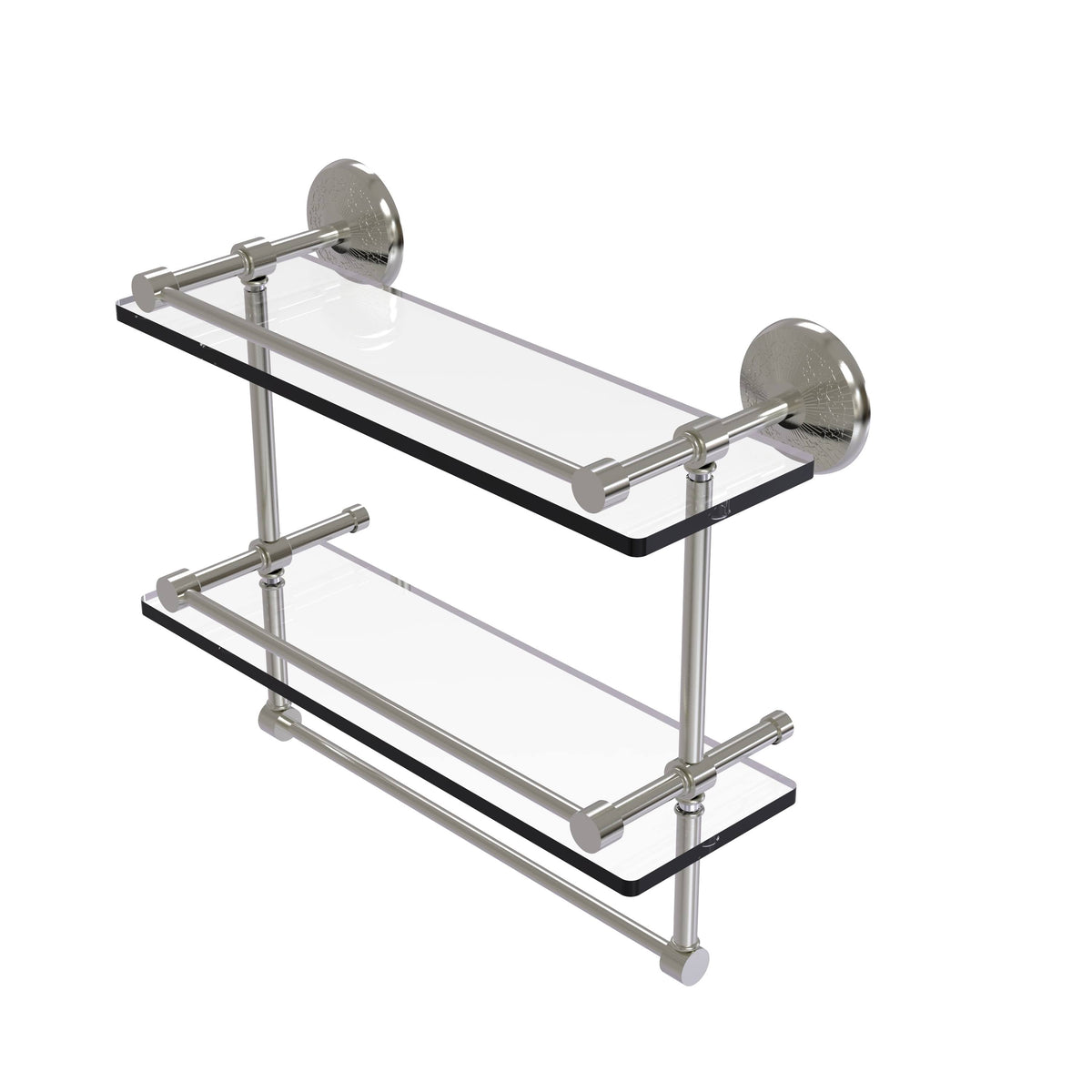 Satin Nickel 16 inch Double Glass Shelf with Towel Bar S21287