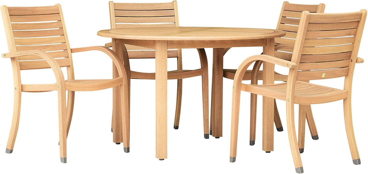 5 Piece Round Eucalyptus Patio Dining Set X37988