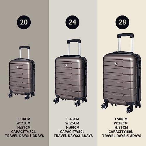 3 Piece Hardshell Expandable ABS Luggage Set with Spinner Wheels and TSA Lock 20in/24in/28in Cement Grey S896143