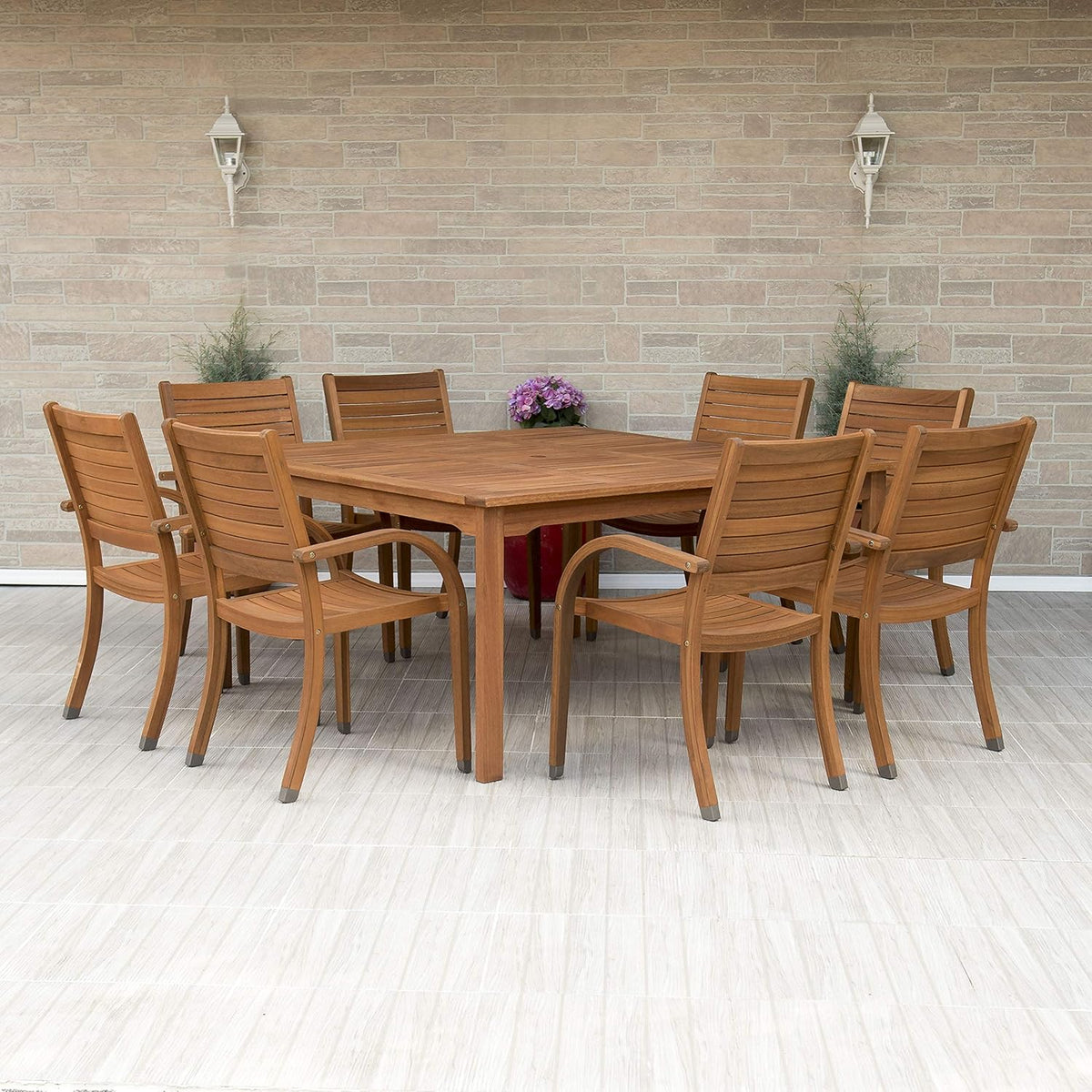 5 Piece Round Eucalyptus Patio Dining Set X37988