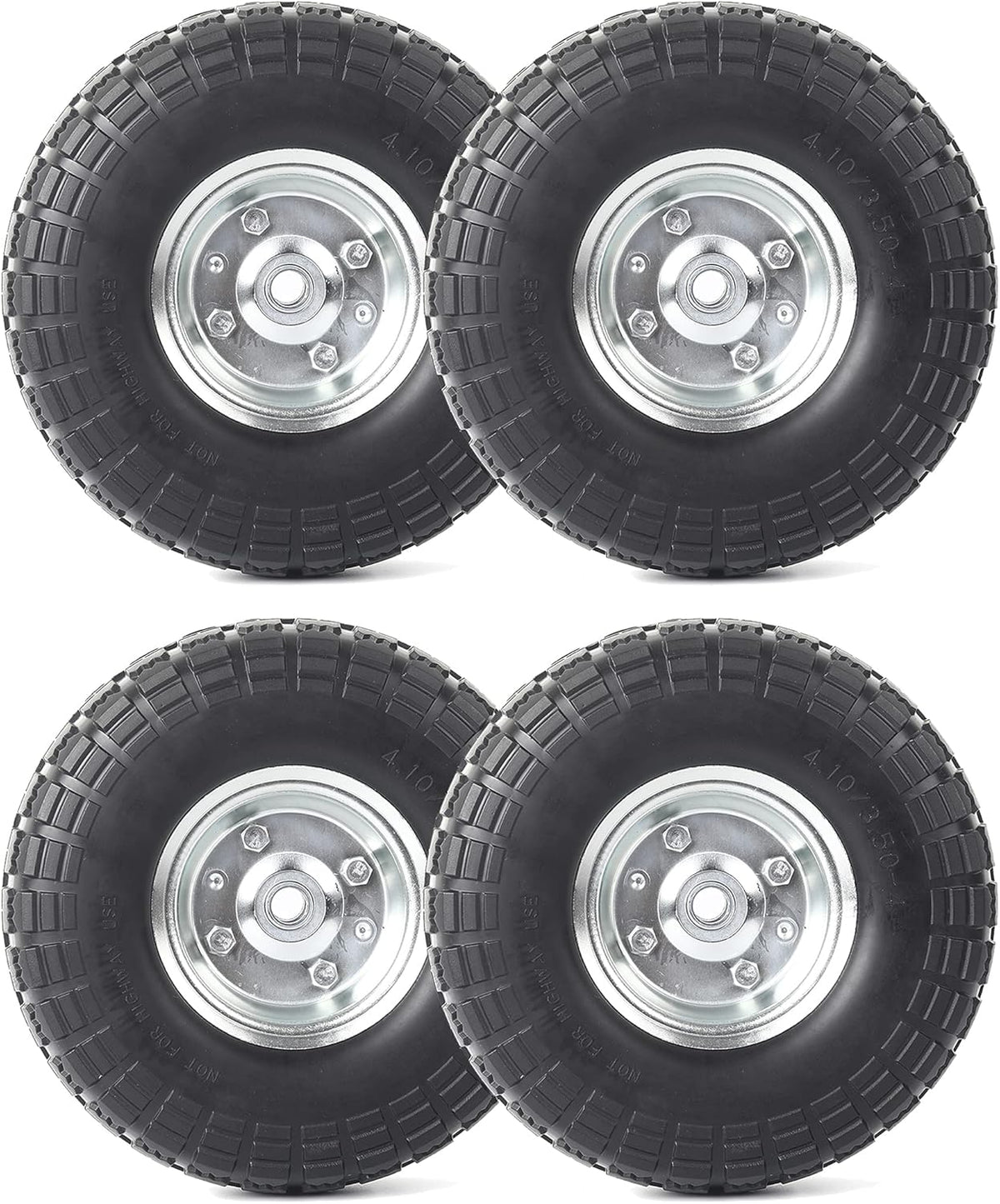 10-Inch Solid Rubber Tires and Wheels 4-Pack D47725