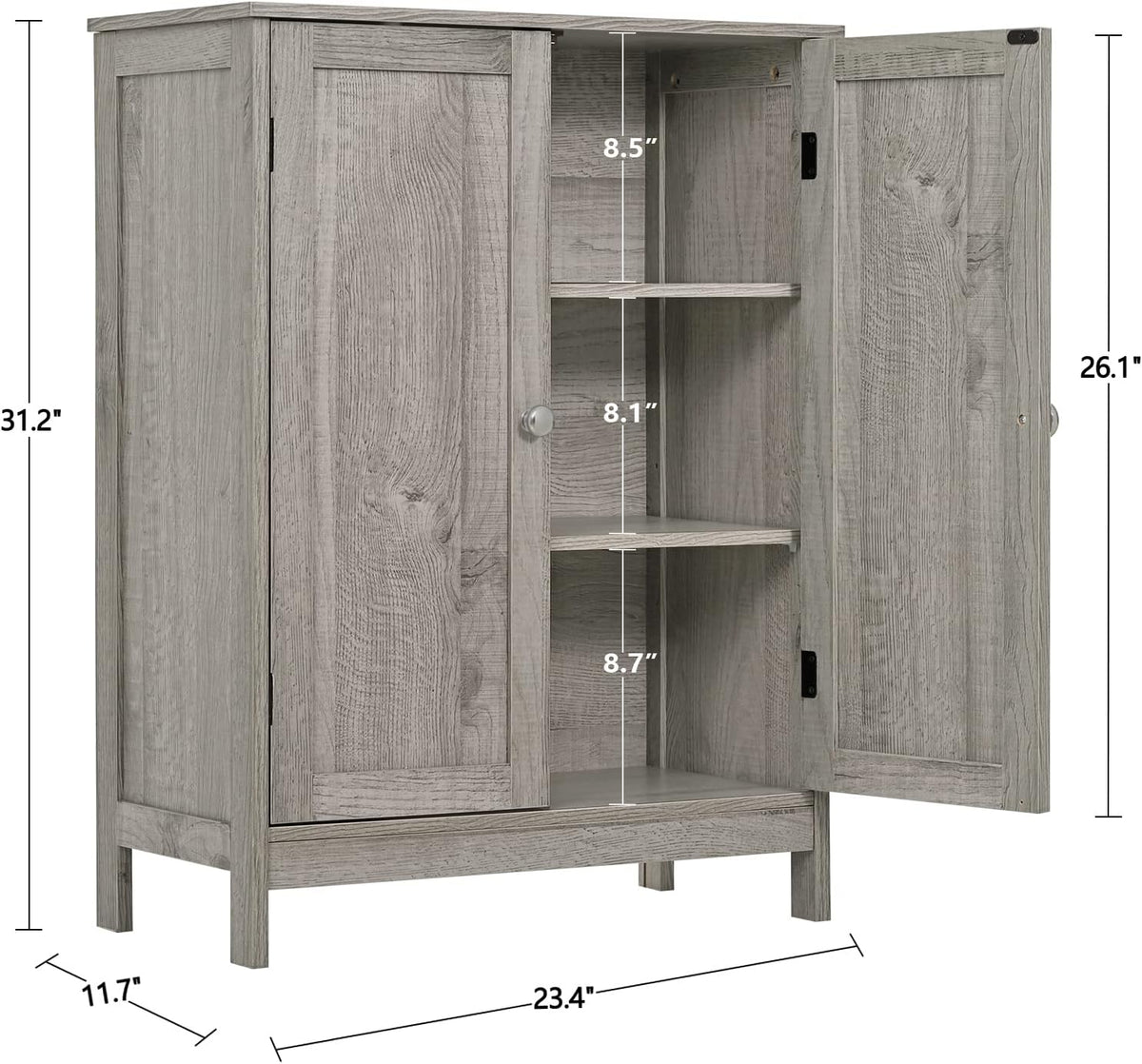 Grey Storage Cabinet with 4 Doors and Adjustable Shelf A126228