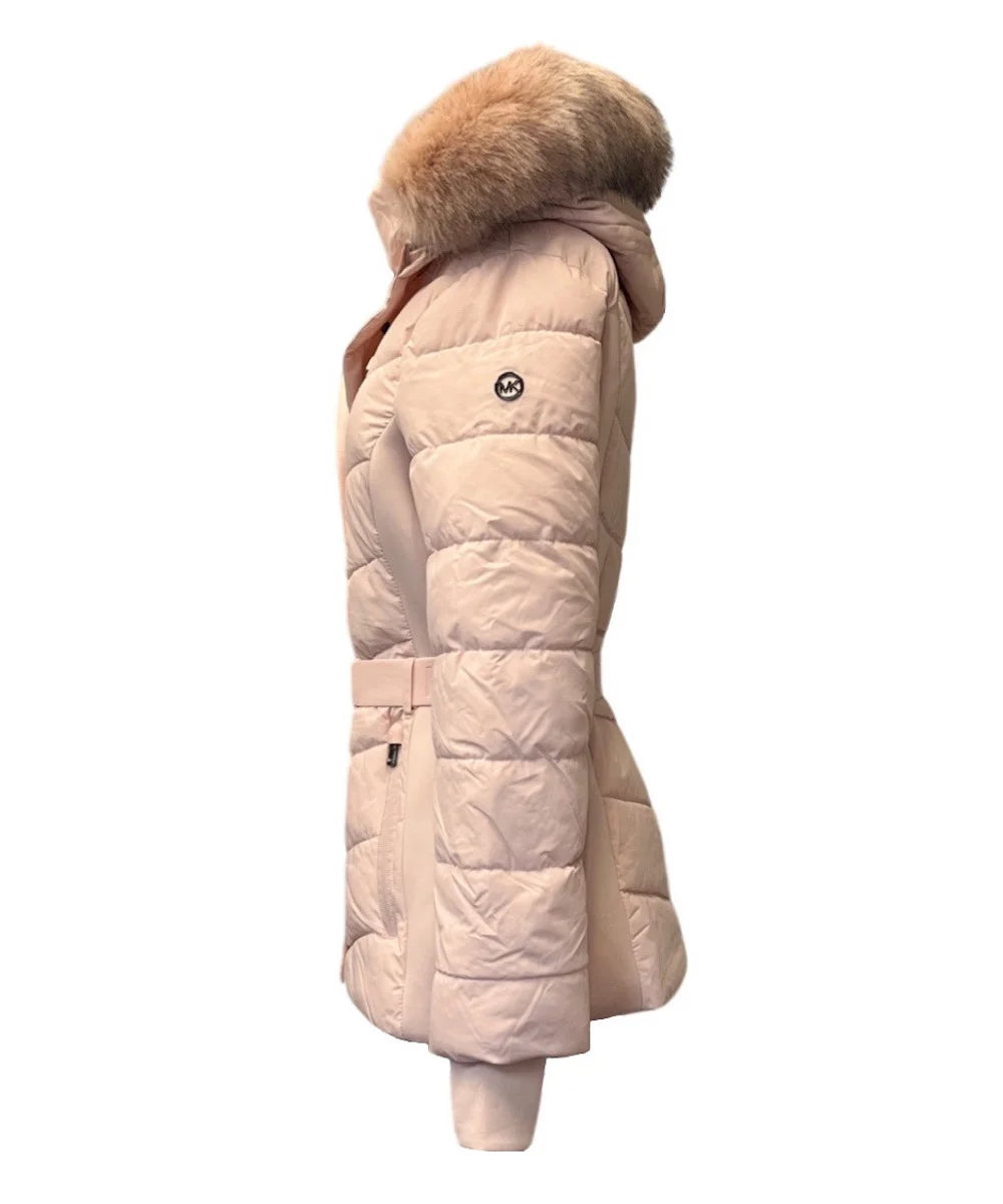 Blush Faux Fur Hooded Puffer Coat Jacket B28052