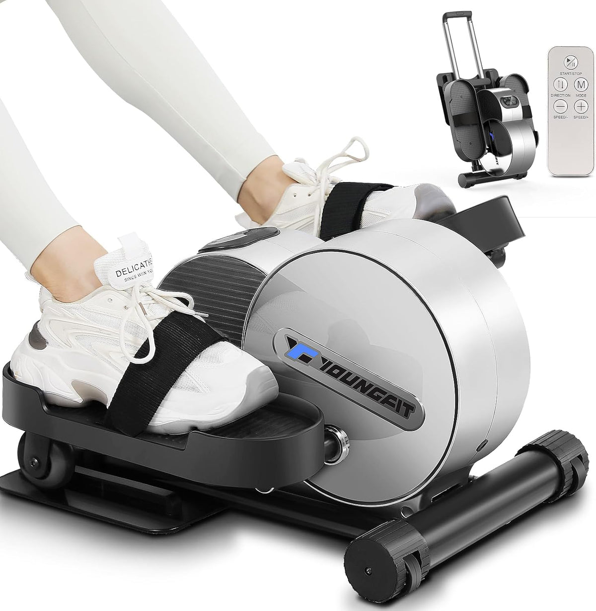 Under Desk Elliptical, Electric Seated Foot Pedal Exerciser with LCD Display Monitor, Remote Control M884