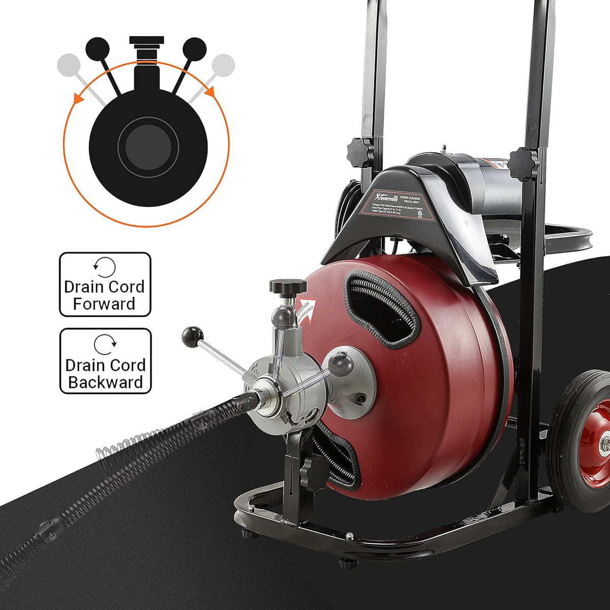 Commercial Sewer Snake Drill Drain Auger Cleaner Cable 50-Feet Long 1/2 (4)-Cutter Set with Wheel F580967