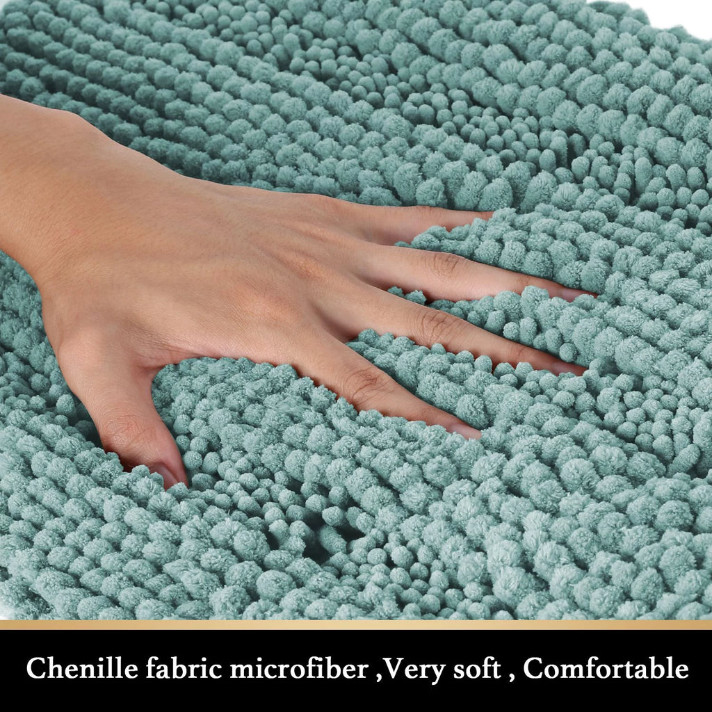 Chenille Bath Mat Set 2 Pieces Duckegg Blue 20" x 32" 17" x 24" S922