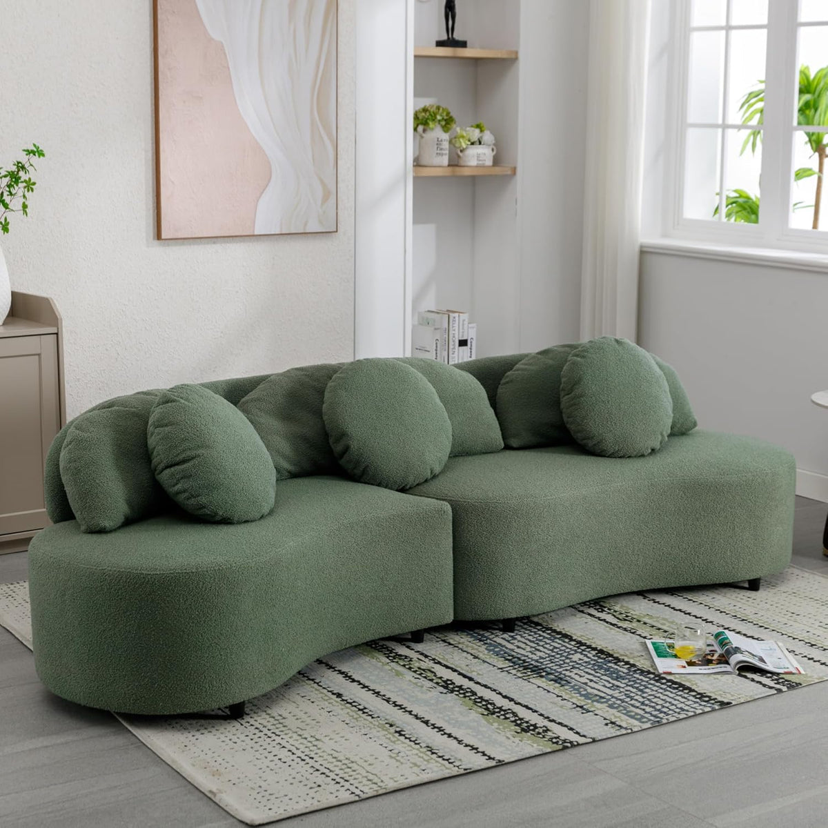 Green Velvet Curved Sectional Sofa I213