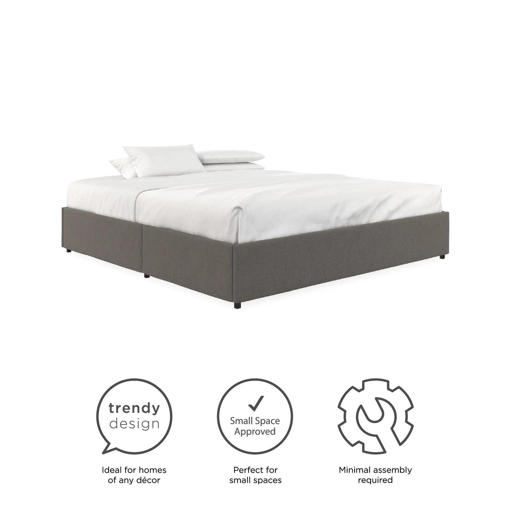 Gray Linen King Platform Bed with Storage C5562
