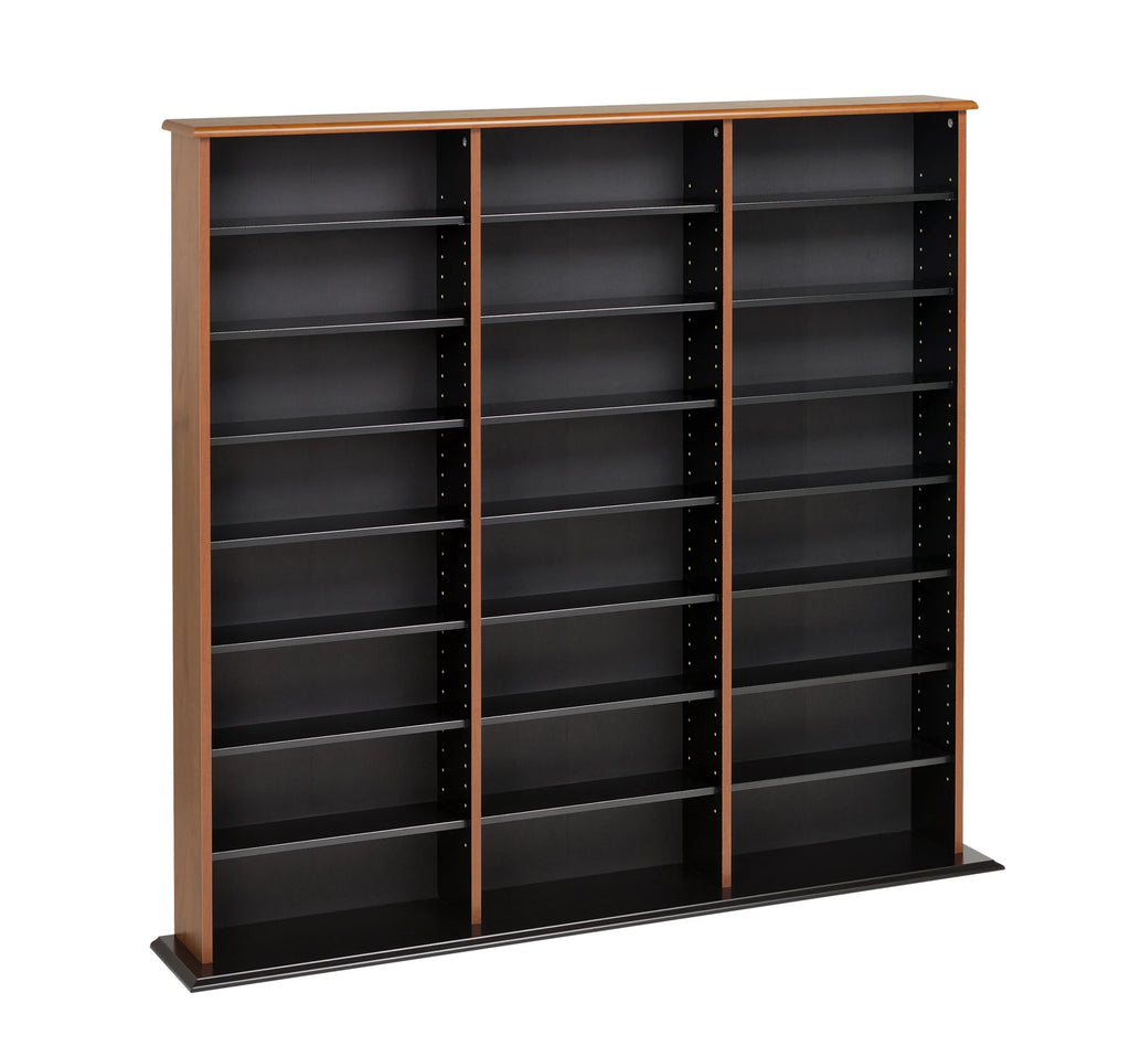 Triple Width Multimedia Wall Storage, Cherry and Black V486