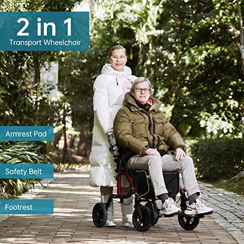Blue 2 in 1 Rollator Walker & Transport Chair with 10” Non-Pneumatic Wheels I470430