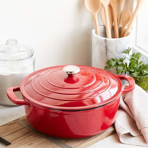 Enameled Cast Iron Round Wide Covered Dutch Oven, 7 qt, White D7839