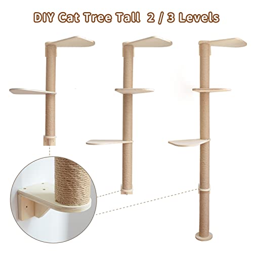 Wood Cat Tower Floor to Ceiling Adjustable with Natural Sisal Rope J34855