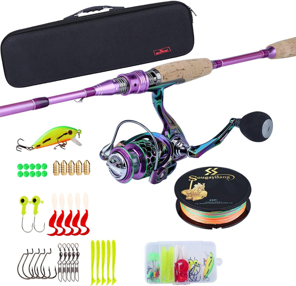 Carbon Fiber 4 Piece Spinning Fishing Rod Reel Combo U64541