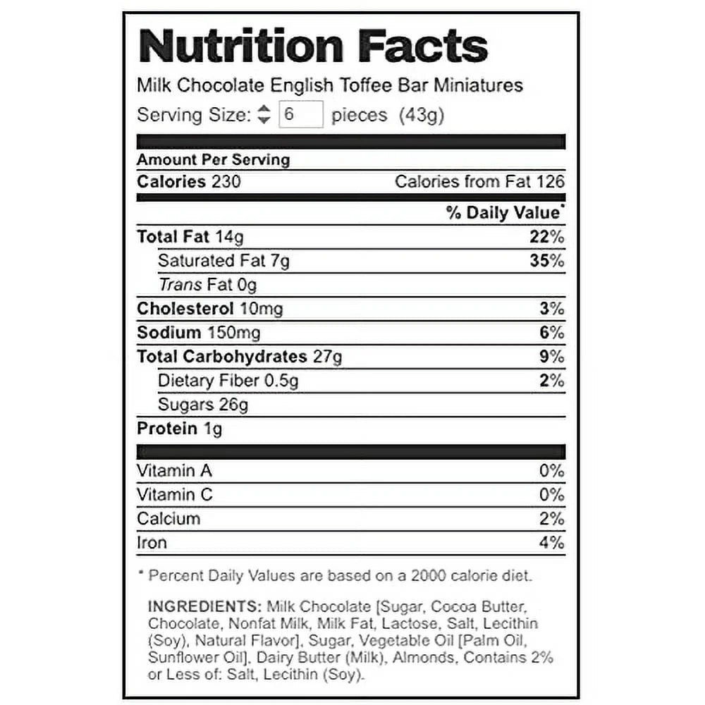 Milk Chocolate English Toffee Bars Candy Bars Fun Size – 16 Ounce I5646