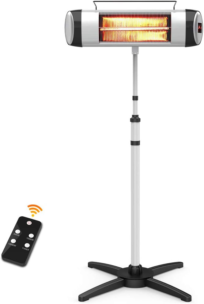 Electric Infrared Patio Heater, Freestanding with Remote Control and 24H Timer A682850