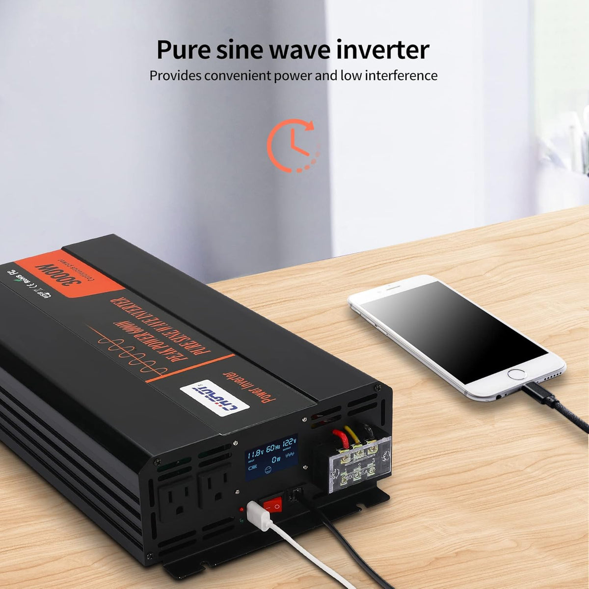3000W Pure Sine Wave Power Inverter DC 12V to AC 120V with LCD Digital Display Remote Control USB Port H54187