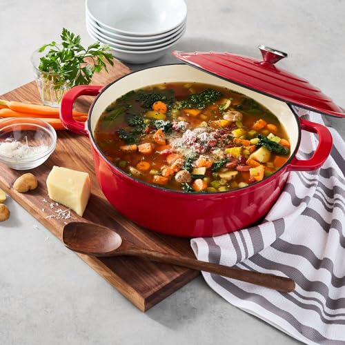 Enameled Cast Iron Round Wide Covered Dutch Oven, 7 qt, White D7839