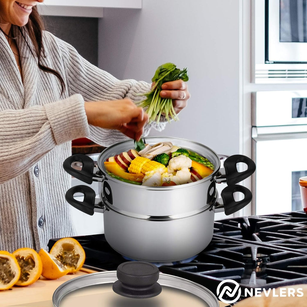 Stainless Steel 3 Quart Steamer Pot with 2 Quart Steamer Insert plus Vented Lid 3 Piece Set F557
