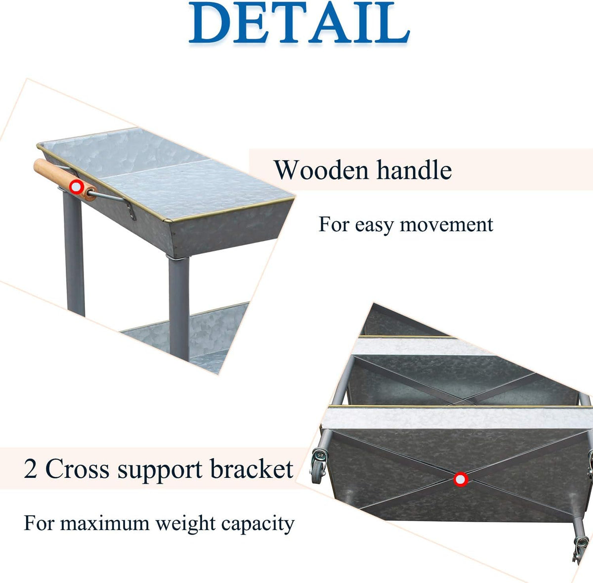3 Tier Galvanized Metal Utility Cart with Wheels H5221