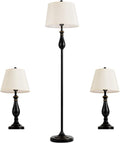 3 Pack Metal Table and Floor Lamp Set with Fabric Shade K7558