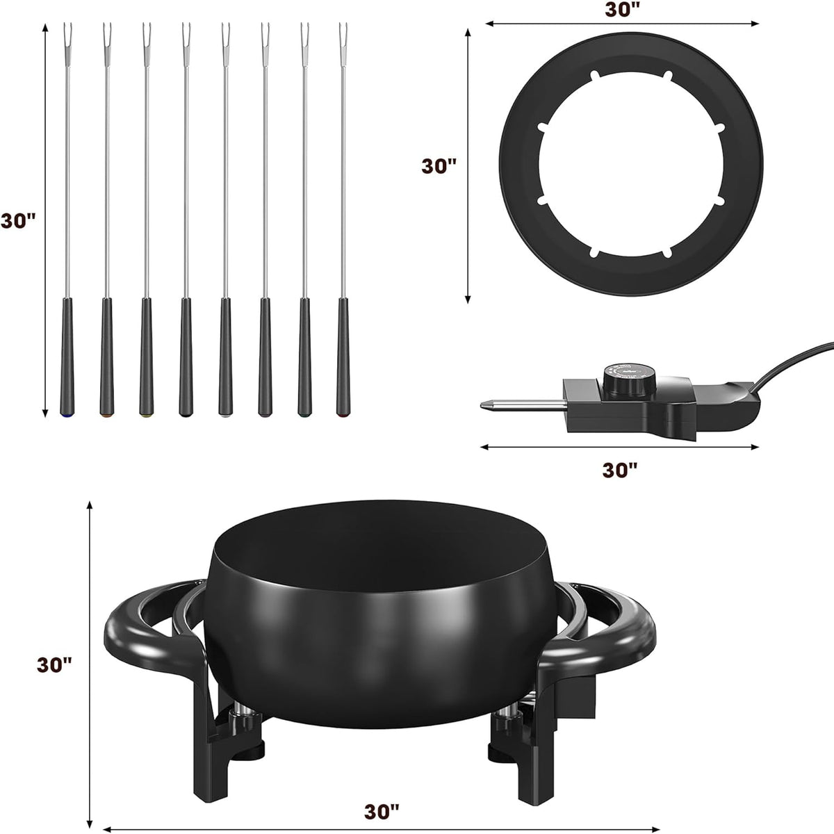 3 Quart Electric Non-Stick Fondue Pot Set with 8 Forks E59632