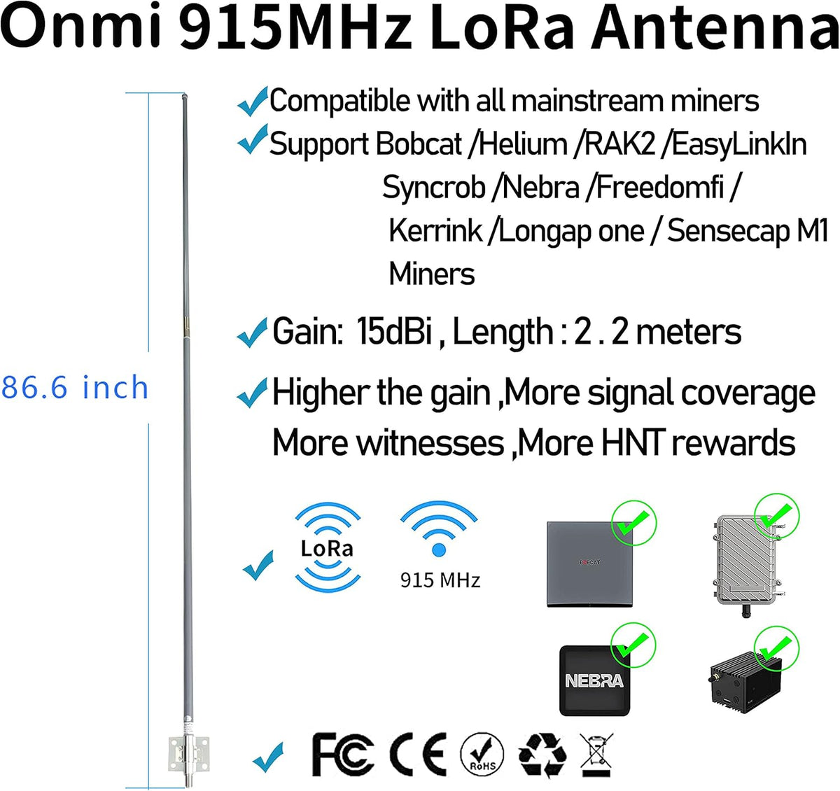 15dbi 915mhz 86inch LoRaWAN Antenna K588