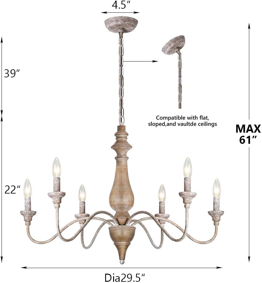 6 Light Rustic Candle Chandelier with Imitation Wood Finish O664147