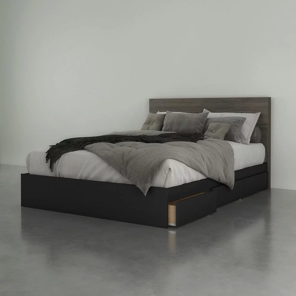 2 Piece Queen Size Bedroom Set, Bark Grey and Black T640988