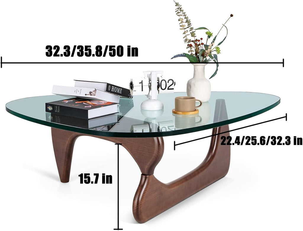 Glass Coffee Table with Solid Wood Base and Tempered Glass Top X284833