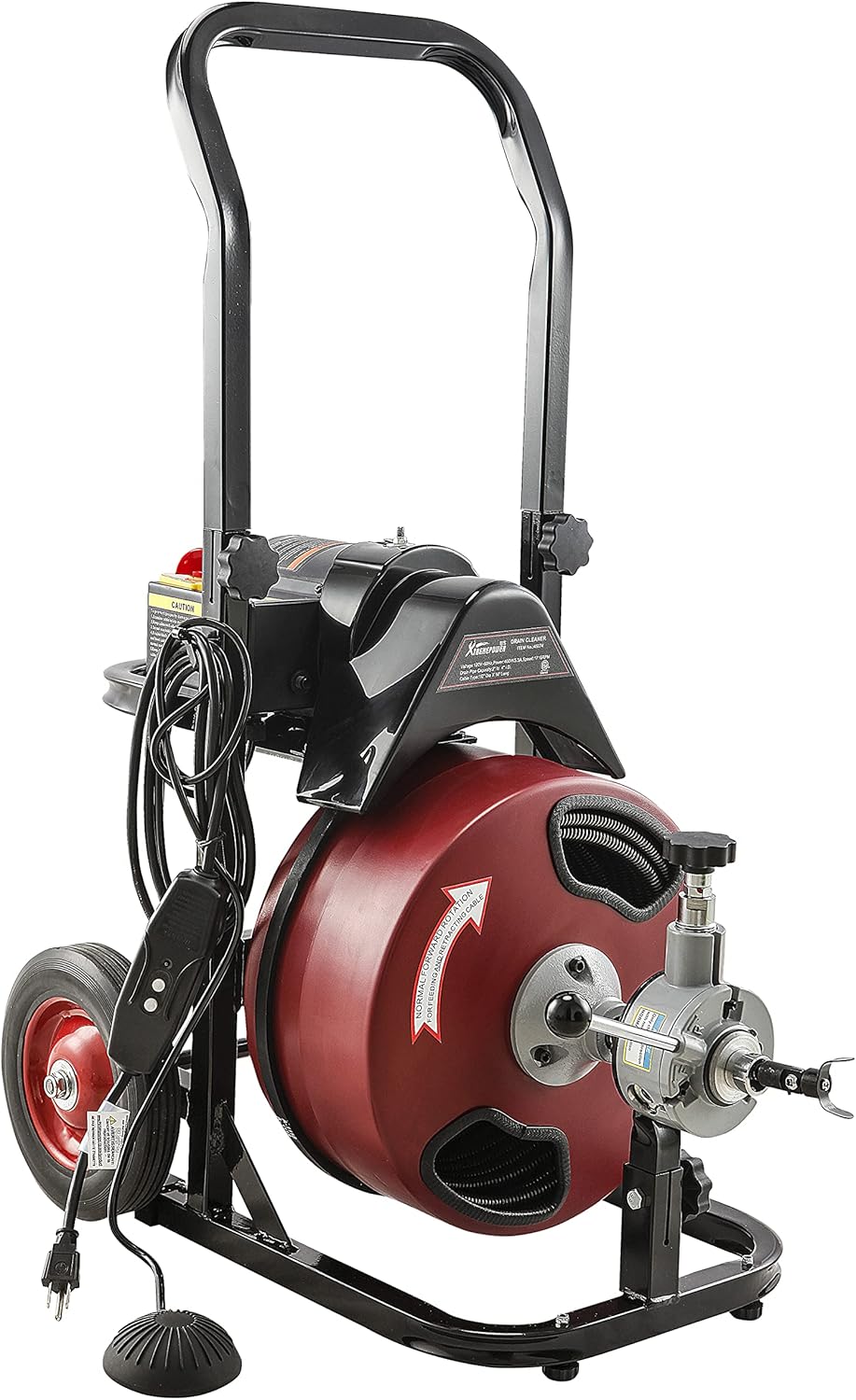 Commercial Sewer Snake Drill Drain Auger Cleaner Cable 50-Feet Long 1/2 (4)-Cutter Set with Wheel F580967