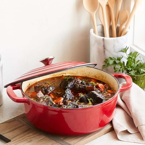 Enameled Cast Iron Round Wide Covered Dutch Oven, 7 qt, White D7839