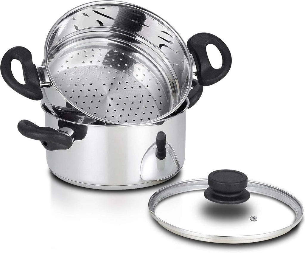 Stainless Steel 3 Quart Steamer Pot with 2 Quart Steamer Insert plus Vented Lid 3 Piece Set F557