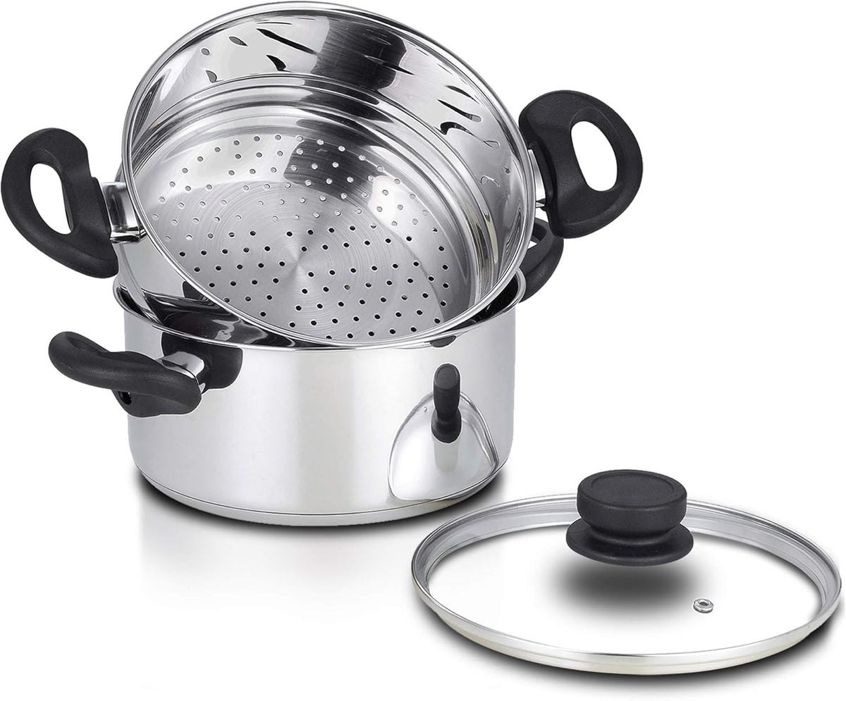 Stainless Steel 3 Quart Steamer Pot with 2 Quart Steamer Insert plus Vented Lid 3 Piece Set F557