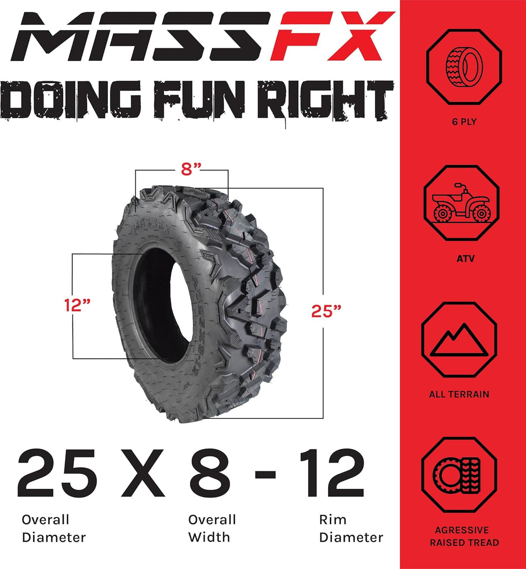 25x8-12 25x10-12 6 PLY 25" Tubeless ATV UTV Tire Set Y6527