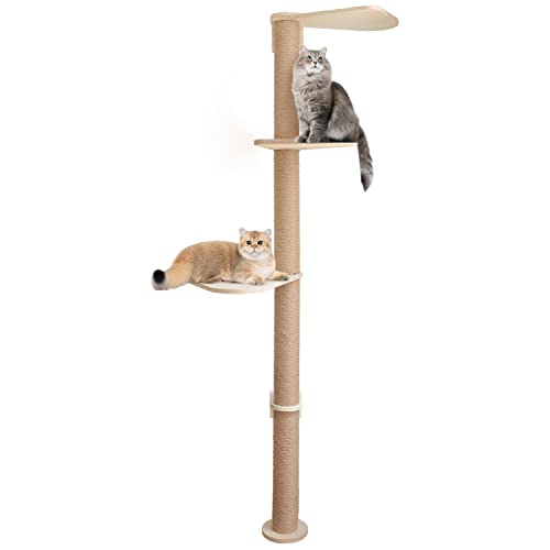 Wood Cat Tower Floor to Ceiling Adjustable with Natural Sisal Rope J34855