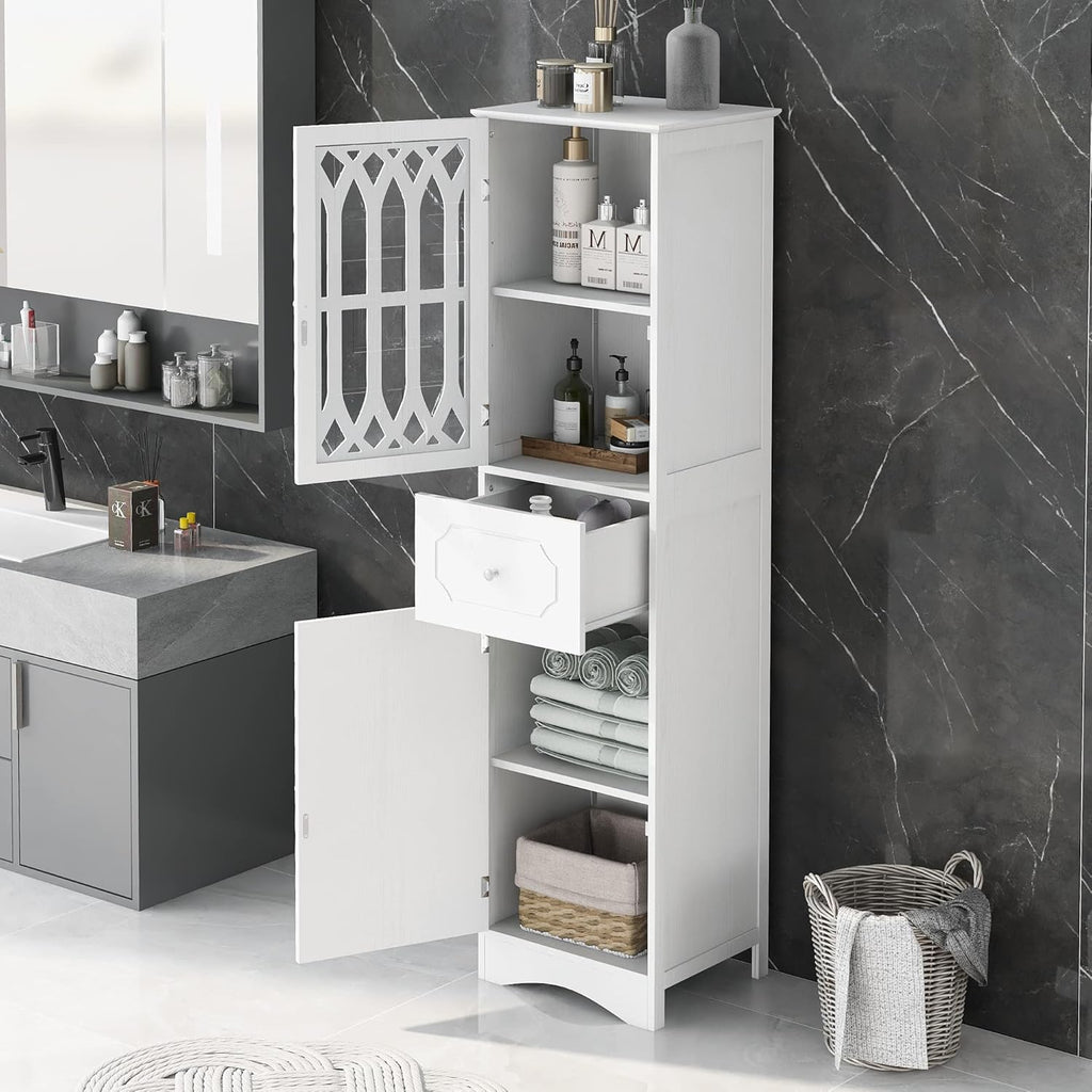 White 16.5" L x 14.2" W x 63.8" H Bathroom Storage Cabinet O78535