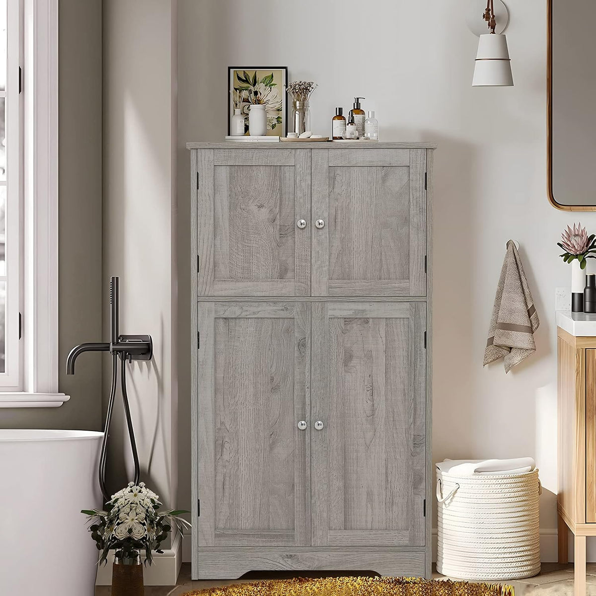 Grey Storage Cabinet with 4 Doors and Adjustable Shelf A126228