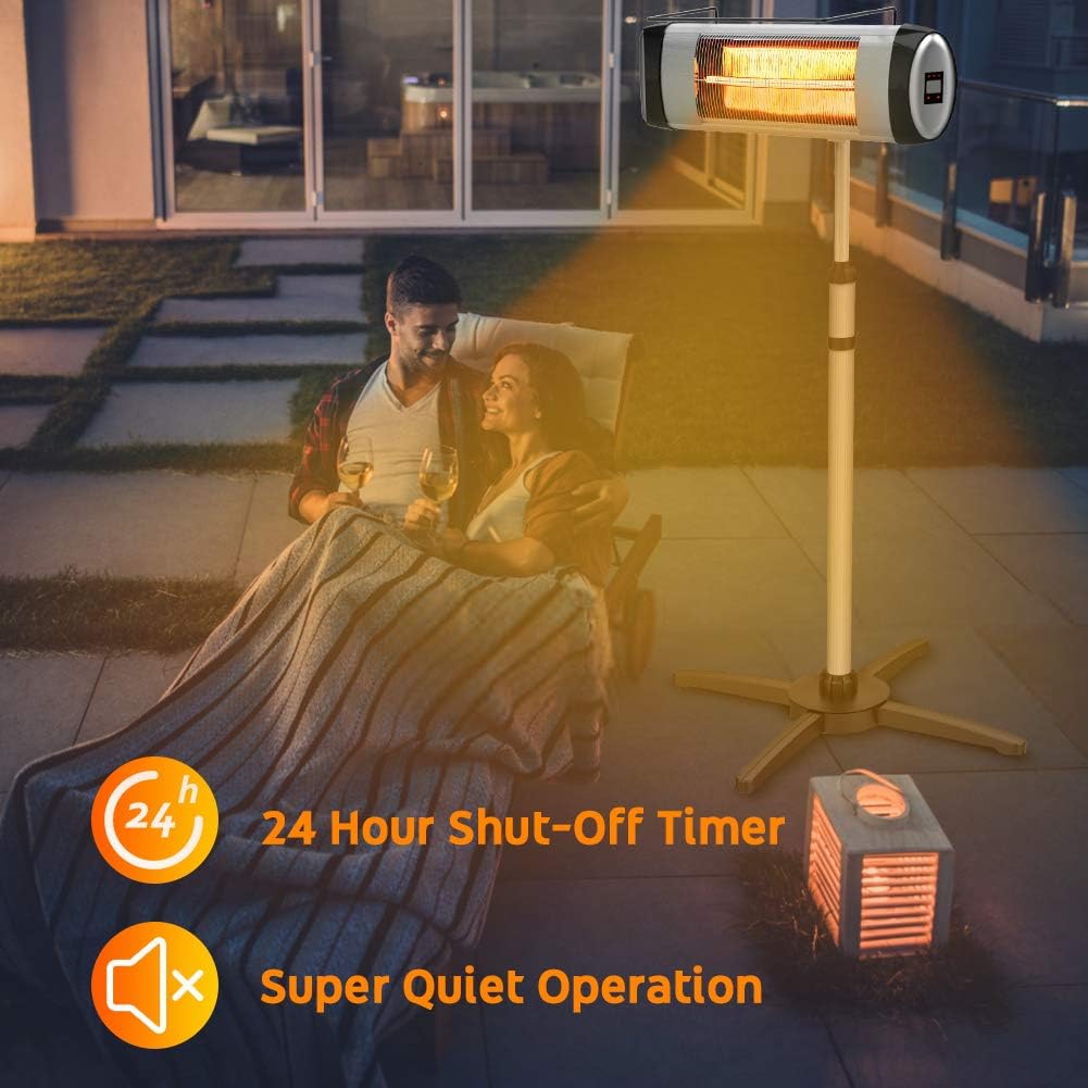 Electric Infrared Patio Heater, Freestanding with Remote Control and 24H Timer A682850