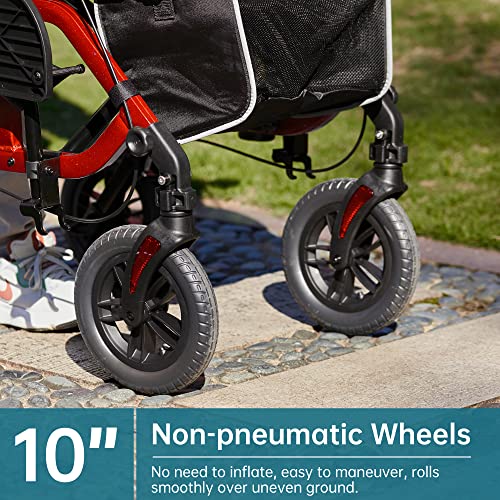 Blue 2 in 1 Rollator Walker & Transport Chair with 10” Non-Pneumatic Wheels I470430