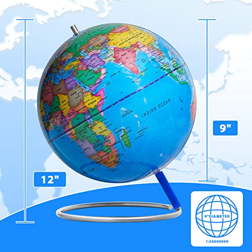 13" World Globe with Stand, Stainless Steel Stand, Blue B16965