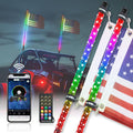 LED Whip Lights with Bluetooth and Flag Pole, 366+ Lighting Modes RGB, 2pcs 3ft O6108